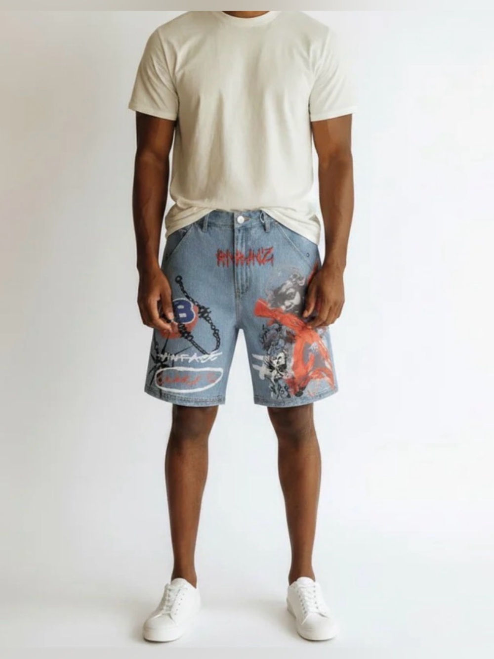 ARMOR JEANS STREET ART SHORTS - GRAPHIC LT BLUE size 38X12
